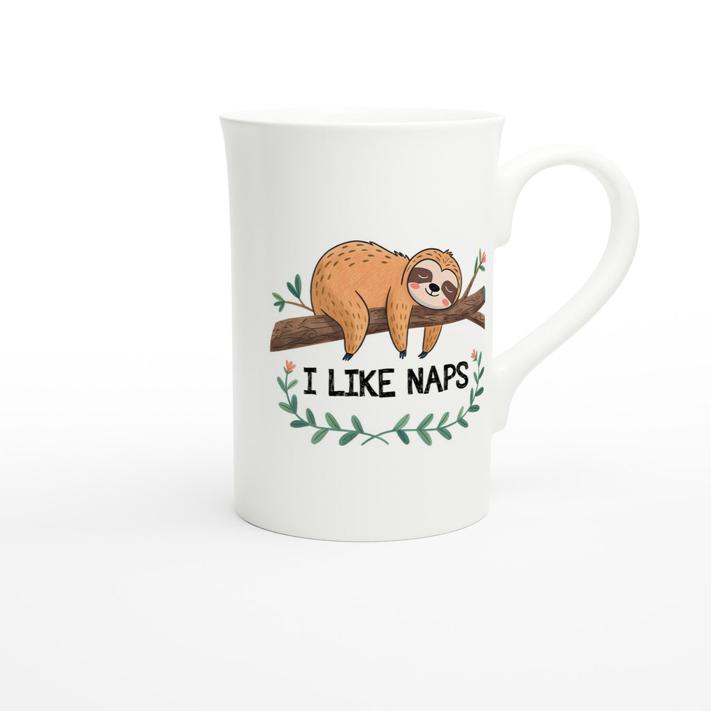 Sloth, I Like Naps - White 10oz Porcelain Slim Mug Porcelain Mug animal Globally Fulfilled