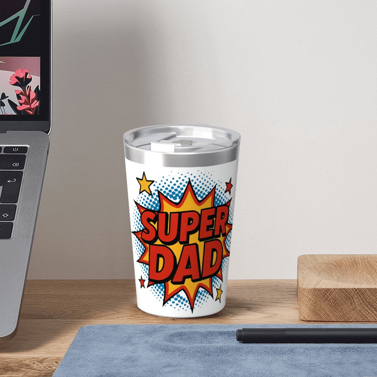 Super Dad Small Stainless Steel Travel Mug Cup 12oz/350ml