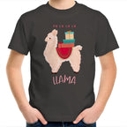 Fa La La La Llama, Christmas - Kids Youth T-Shirt Charcoal Kids Christmas T-shirt Christmas Printed In Australia