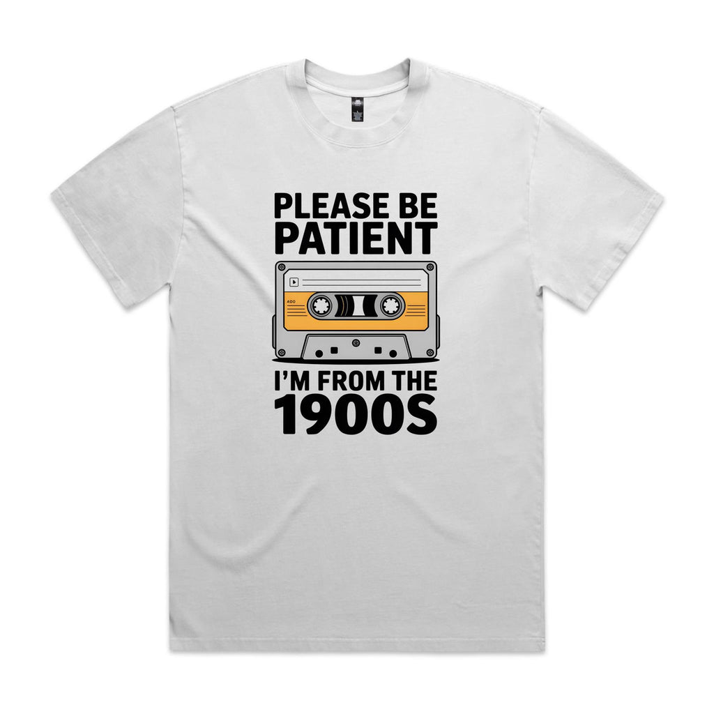 Please Be Patient, I'm From The 1900's AS Colour Heavy Faded Tee Unisex Faded White Heavy Faded T-shirt Music Printed In Australia