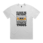 Please Be Patient, I'm From The 1900's AS Colour Heavy Faded Tee Unisex Faded White Heavy Faded T-shirt Music Printed In Australia