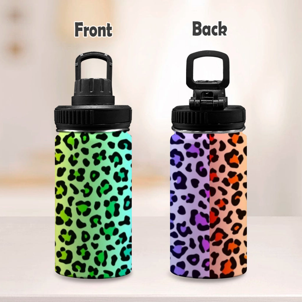 Rainbow Leopard Print - Kids Water Bottle with Chug Lid (12 oz)