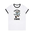 Coffee, Because Murder Is Wrong Women's AS Colour Ringer Tee White Black Womens Ringer T-shirt Coffee Printed In Australia