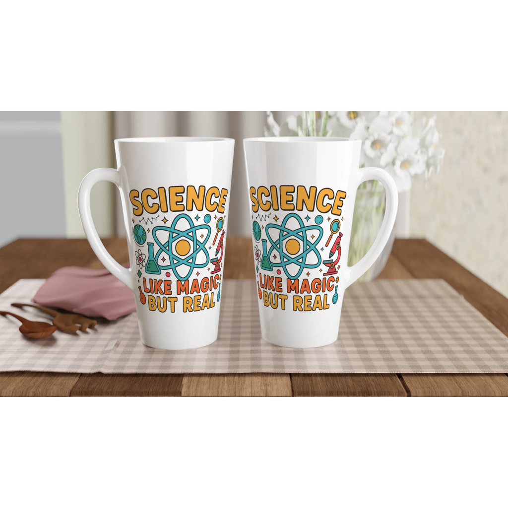 Personalised Science, Like Magic But Real White Latte 17oz Ceramic Mug Personalised Latte Mug Globally Fulfilled Science