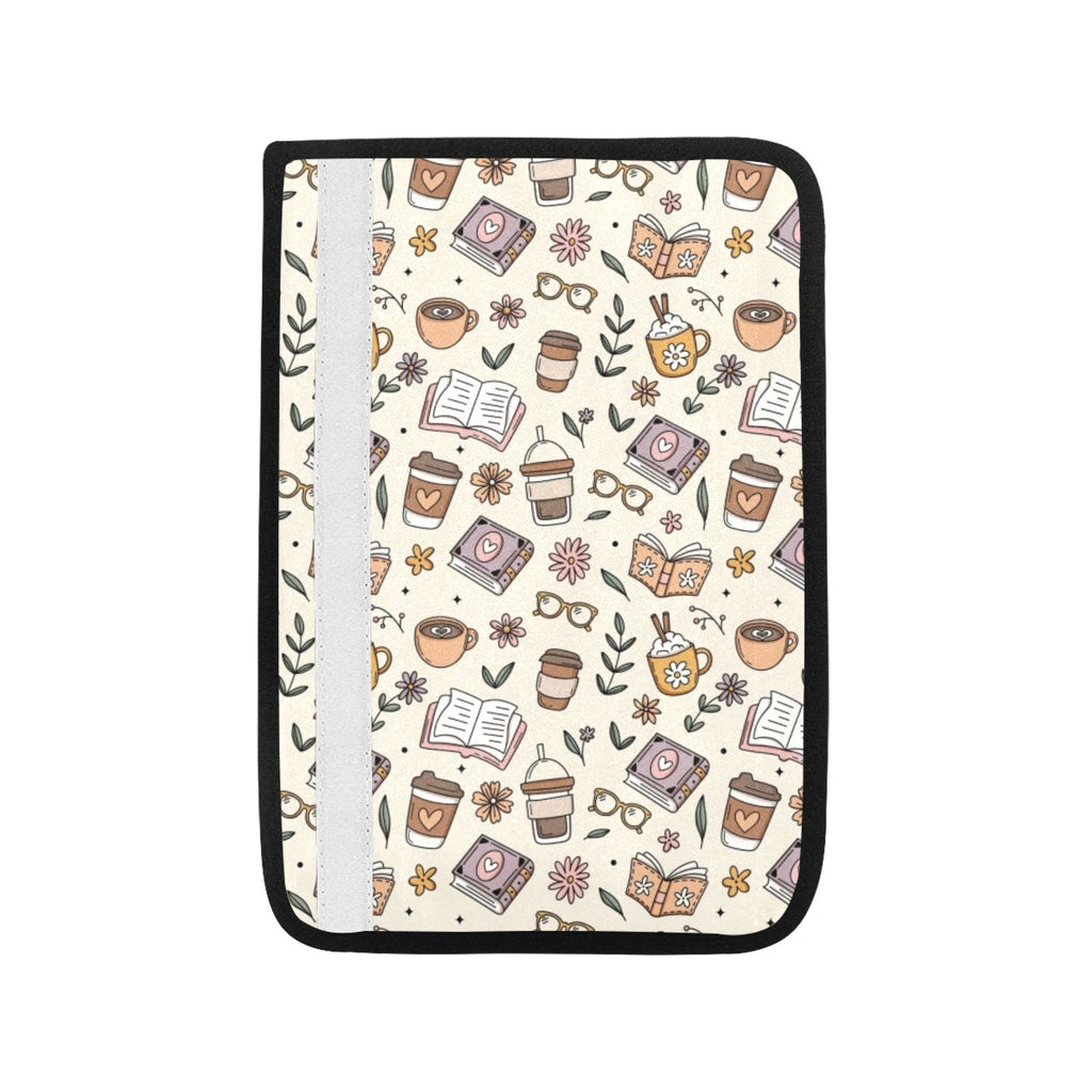 Books And Coffee Car Seat Belt Cover 7''x10'' (Pack of 2) Car Seat Belt Cover 7x10 (Pack of 2) Coffee Printed Offshore Reading