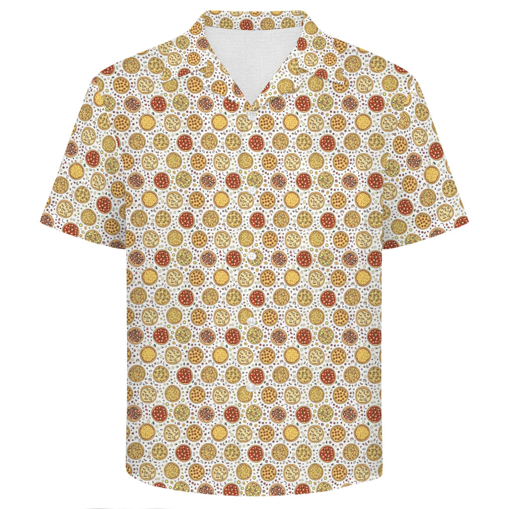 Round Pizzas On White Men's Crinkle Hawaiian Shirt