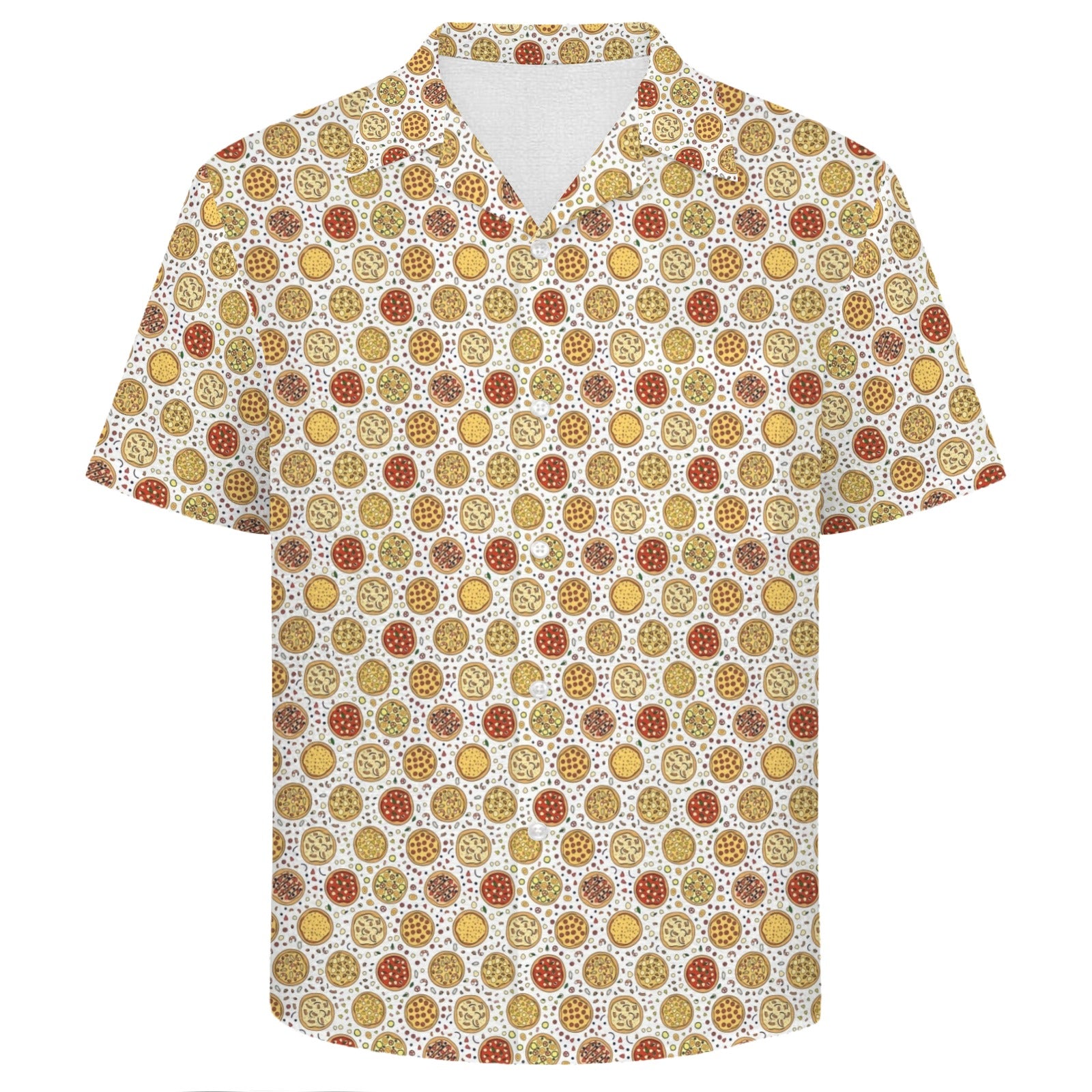 Round Pizzas On White Men's Crinkle Hawaiian Shirt