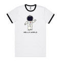 Astronaut, Hello World Men's AS Colour Ringer Tee White Black Ringer T-Shirt Printed In Australia Space