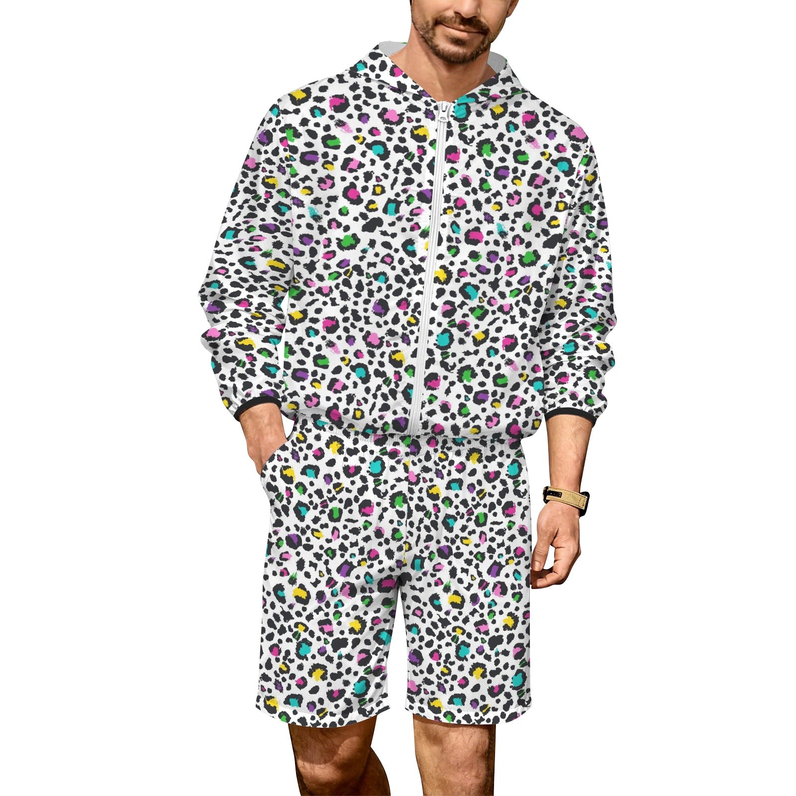 Animal Print In Colour Men's Lightweight Sun Hoodie & Shorts Set 4XL Men's Lightweight Sun Hoodie & Shorts animal Printed Offshore
