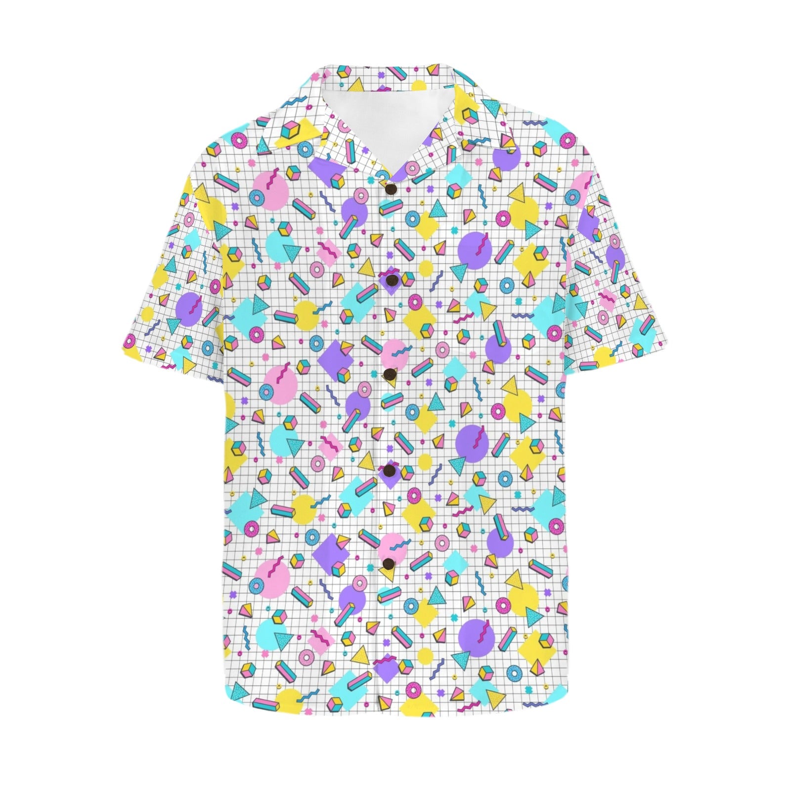 80's Grid - Men's Short Sleeve Hawaiian Shirt Men's Hawaiian Shirt (New) Printed Offshore Retro
