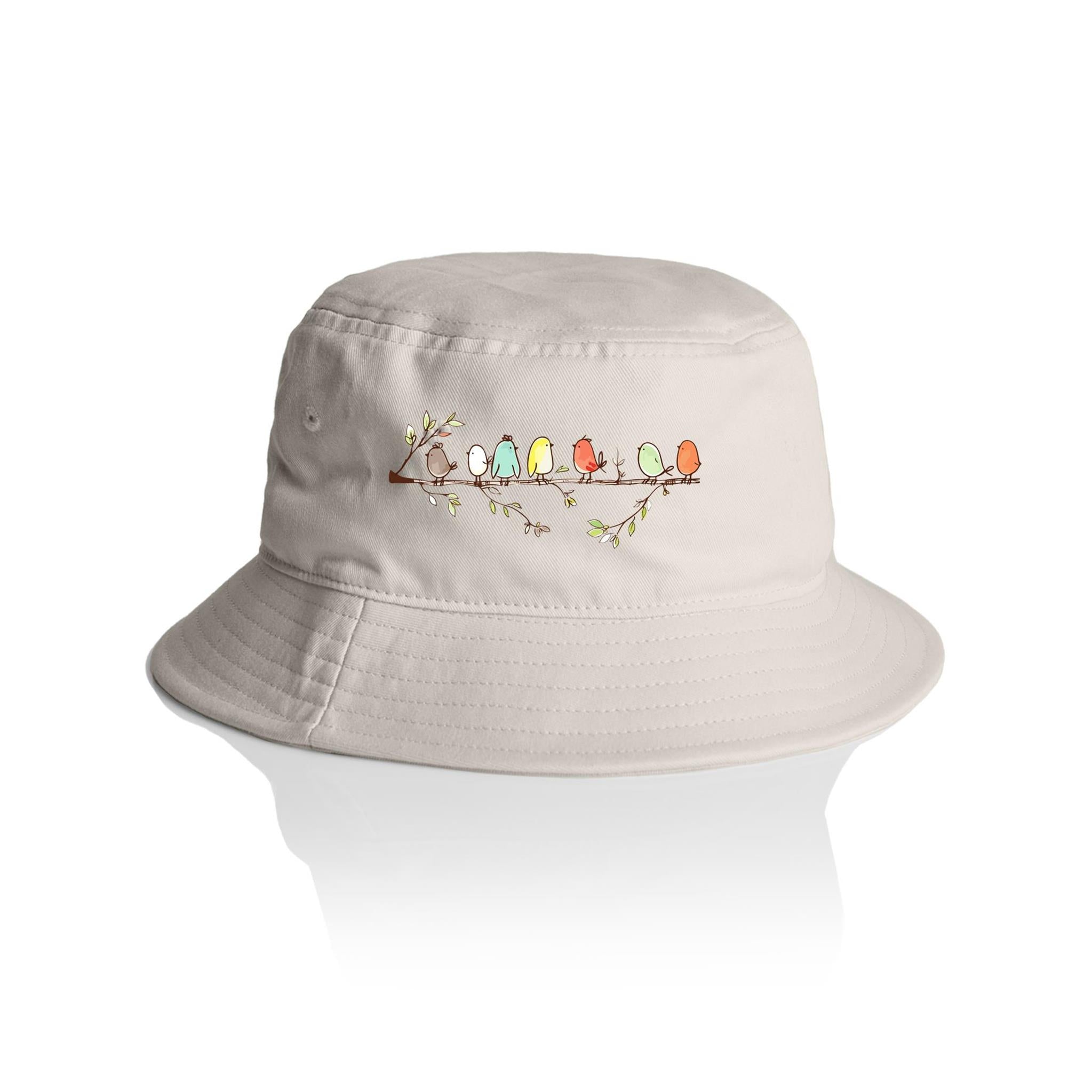 Birds On A Branch - AS Colour Bucket Hat Bone One Size As Colour Bucket Hat animal Printed In Australia