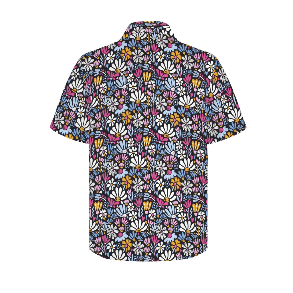 Graphic Flowers On Black Large MMen's Short Sleeve Hawaiian Shirt Men's Hawaiian Shirt (New) Plants Printed Offshore