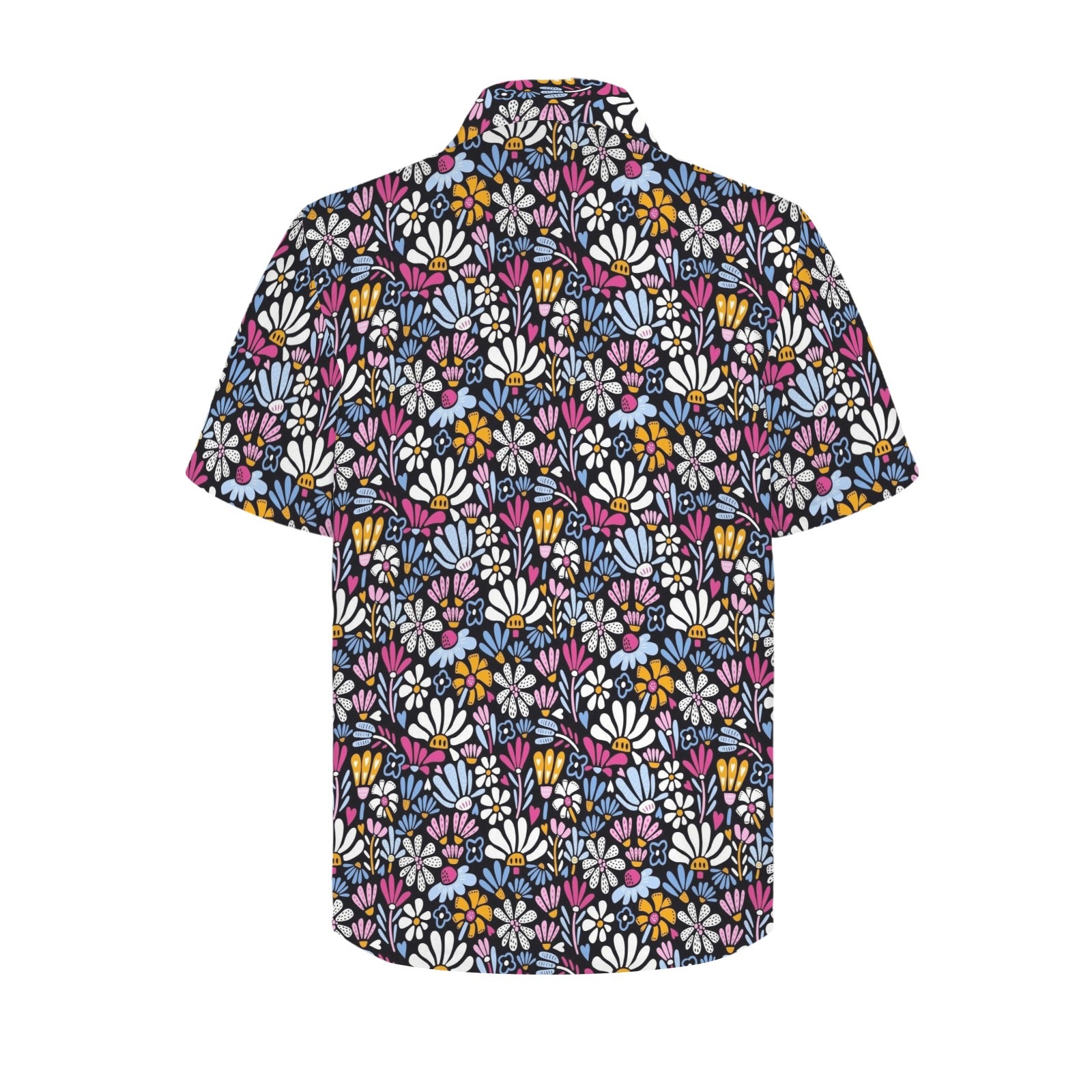Graphic Flowers On Black Large MMen's Short Sleeve Hawaiian Shirt Men's Hawaiian Shirt (New) Plants Printed Offshore