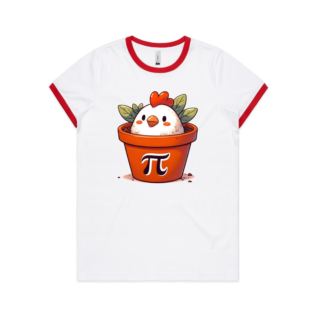 Chicken Pot Pi - Women's Ringer Tee White Red Womens Ringer T-shirt animal Maths Printed In Australia