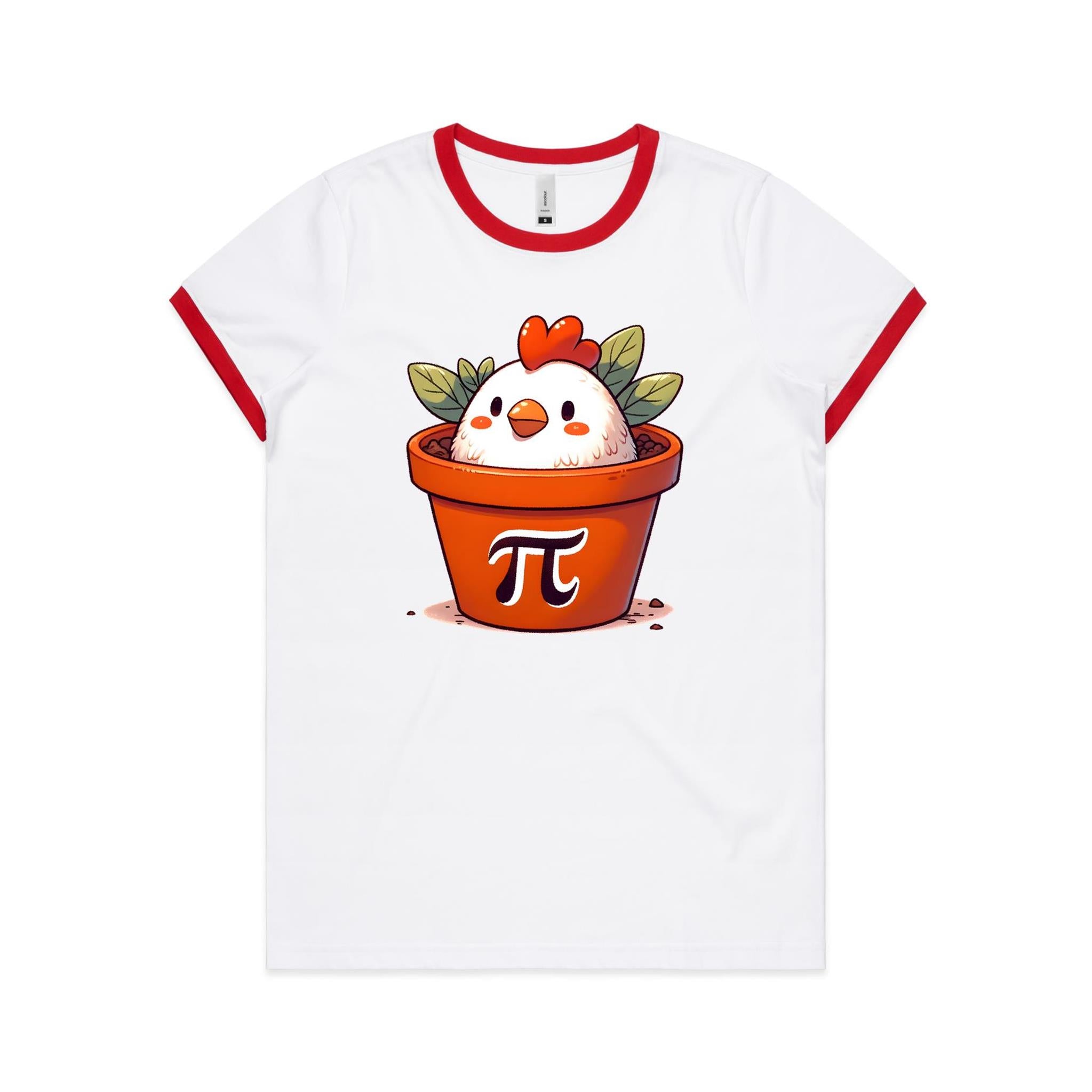 Chicken Pot Pi - Women's Ringer Tee White Red Womens Ringer T-shirt animal Maths Printed In Australia