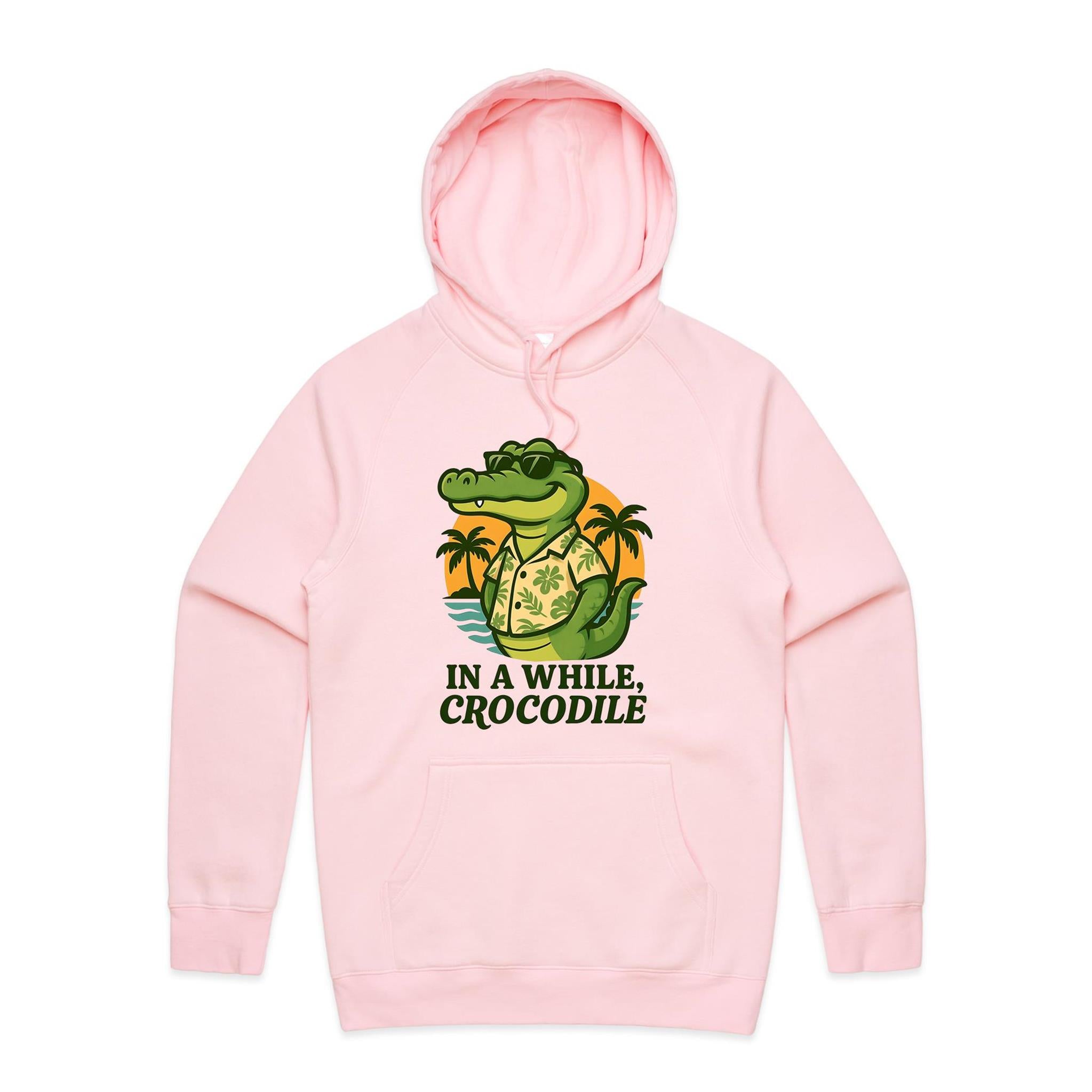 In A While, Crocodile Men's AS Colour Hoodie Pink Mens Hoodie animal Printed In Australia