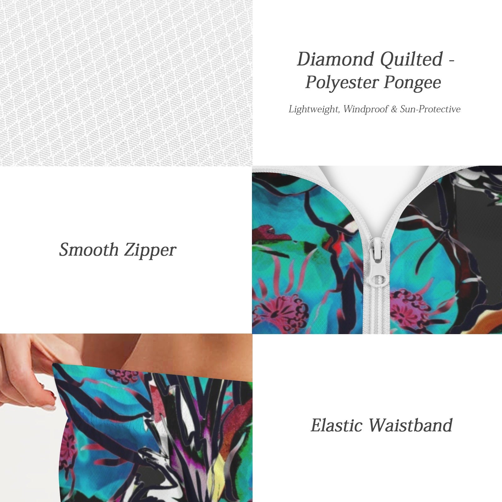 Flower It Blue Women's Windbreaker Short Set Women's Windbreaker Short Set Plants Printed Offshore