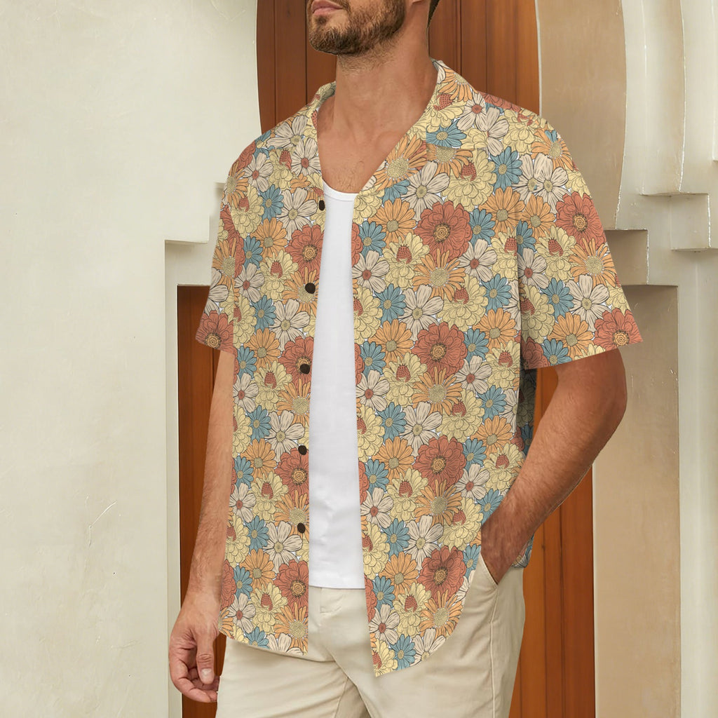 Vintage Retro Floral Men's Short Sleeve Hawaiian Shirt Men's Hawaiian Shirt (New) Plants Printed Offshore Retro