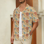 Vintage Retro Floral Men's Short Sleeve Hawaiian Shirt Men's Hawaiian Shirt (New) Plants Printed Offshore Retro