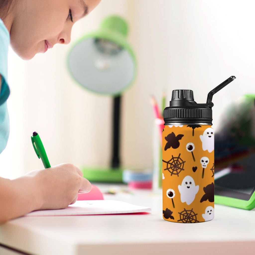 Halloween Ghosts Kids Water Bottle with Chug Lid (12 oz) Kids Water Bottle with Chug Lid Halloween Printed Offshore