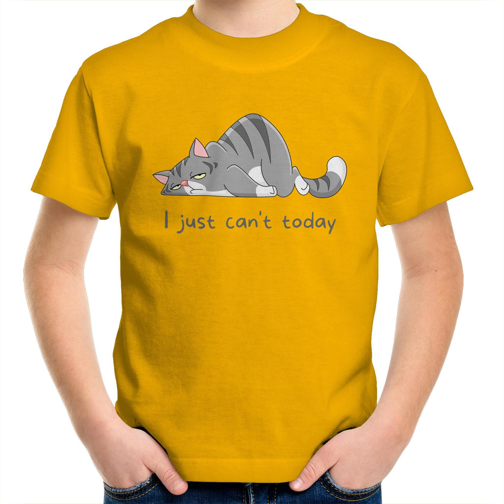 Cat, I Just Can't Today - Kids Youth T-Shirt Gold Kids Youth T-shirt animal Printed In Australia