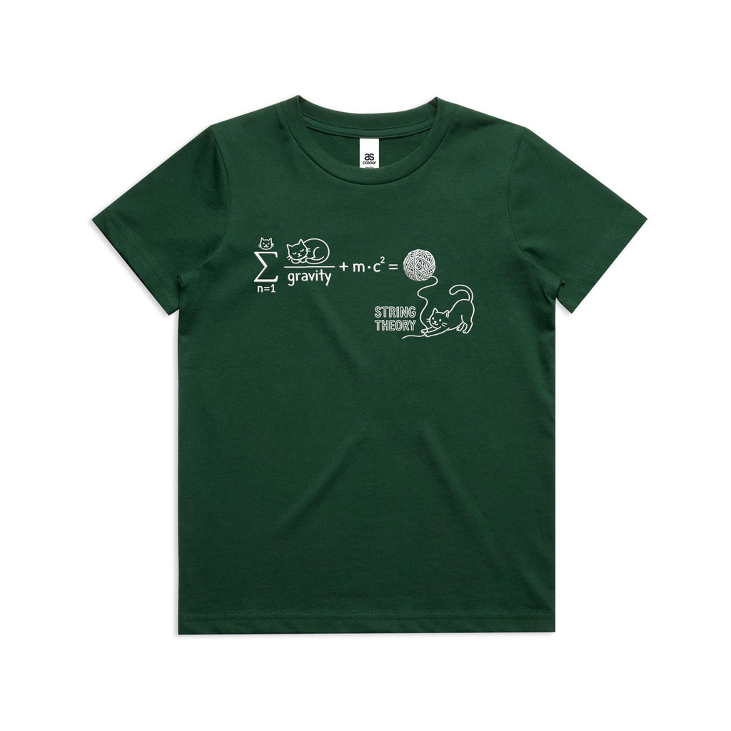 Cat String Theory Physics Kids AS Colour T-shirt Forest Green Kids Youth T-shirt animal Printed In Australia Science