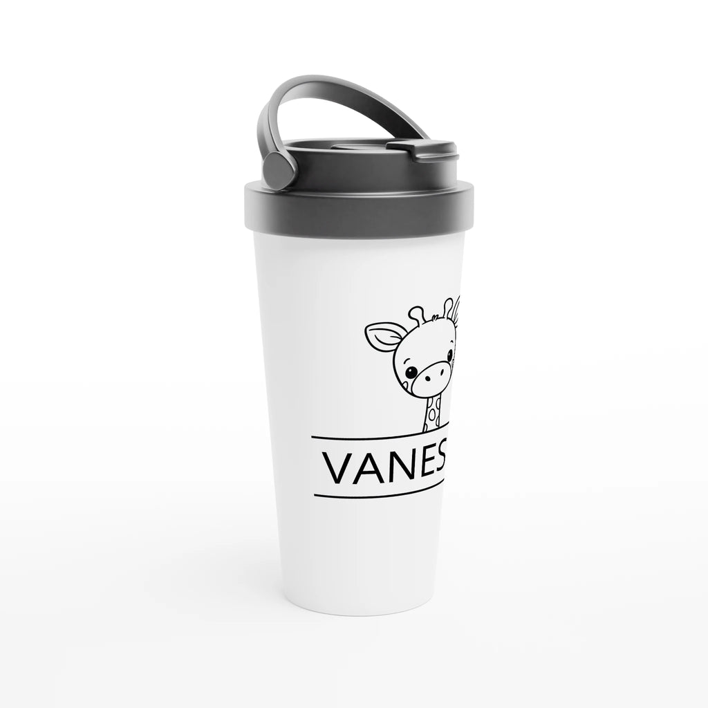 Personalise - Giraffe Name - White 15oz Stainless Steel Travel Mug Personalised Travel Mug animal customise Globally Fulfilled Name personalise