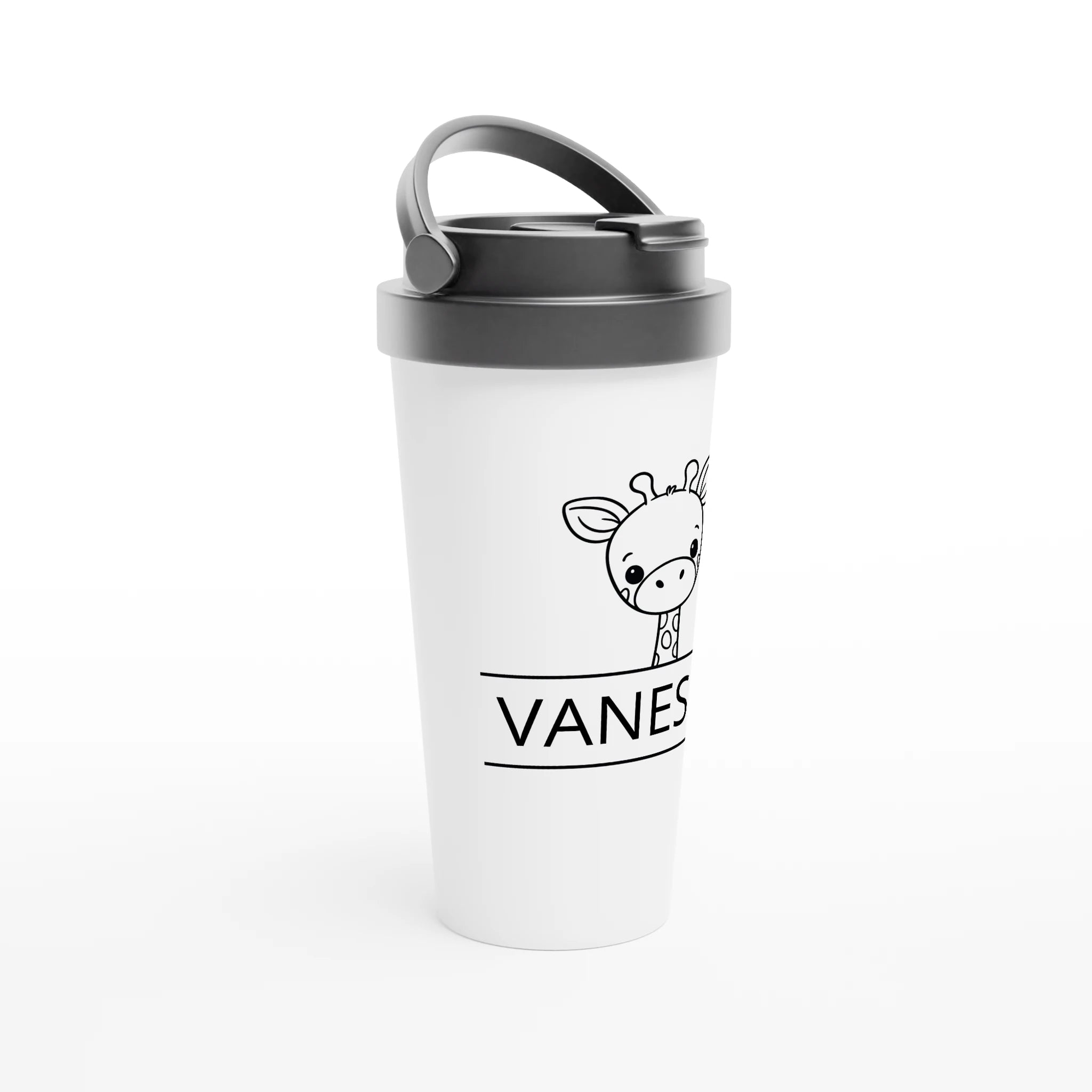 Personalise - Giraffe Name - White 15oz Stainless Steel Travel Mug Personalised Travel Mug animal customise Globally Fulfilled Name personalise
