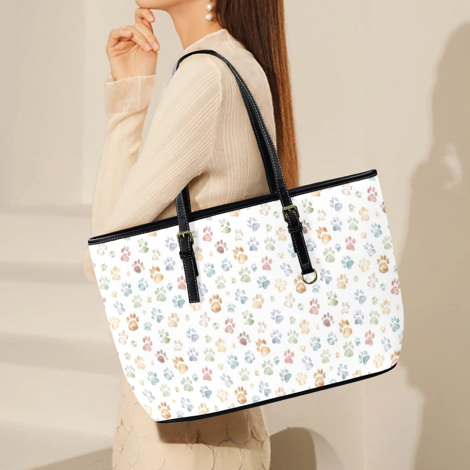 Paw Print PU Leather Tote Bag Large Leather Tote Bag-Large animal Printed Offshore