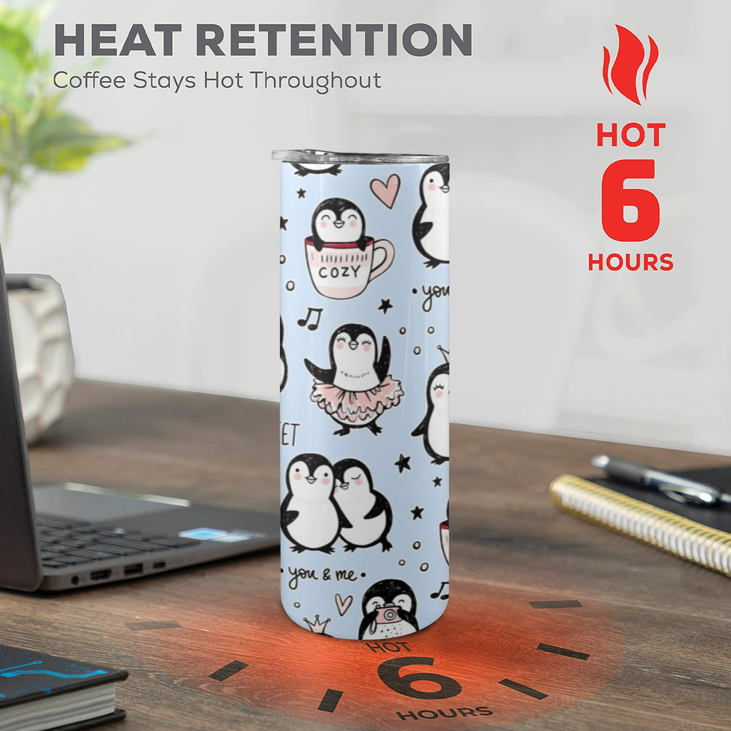 Penguin Love - 20oz Tall Skinny Tumbler with Lid and Straw