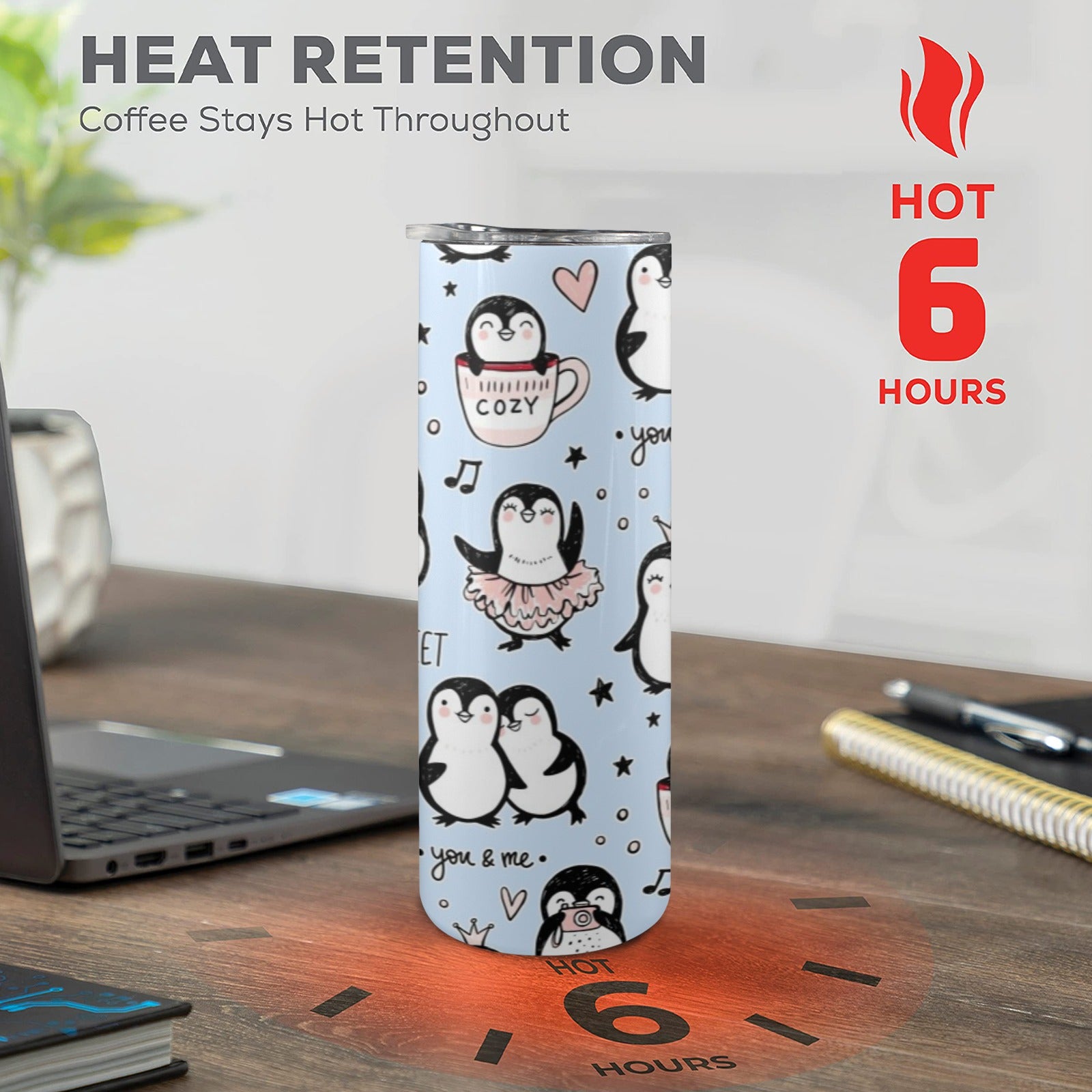 Penguin Love - 20oz Tall Skinny Tumbler with Lid and Straw