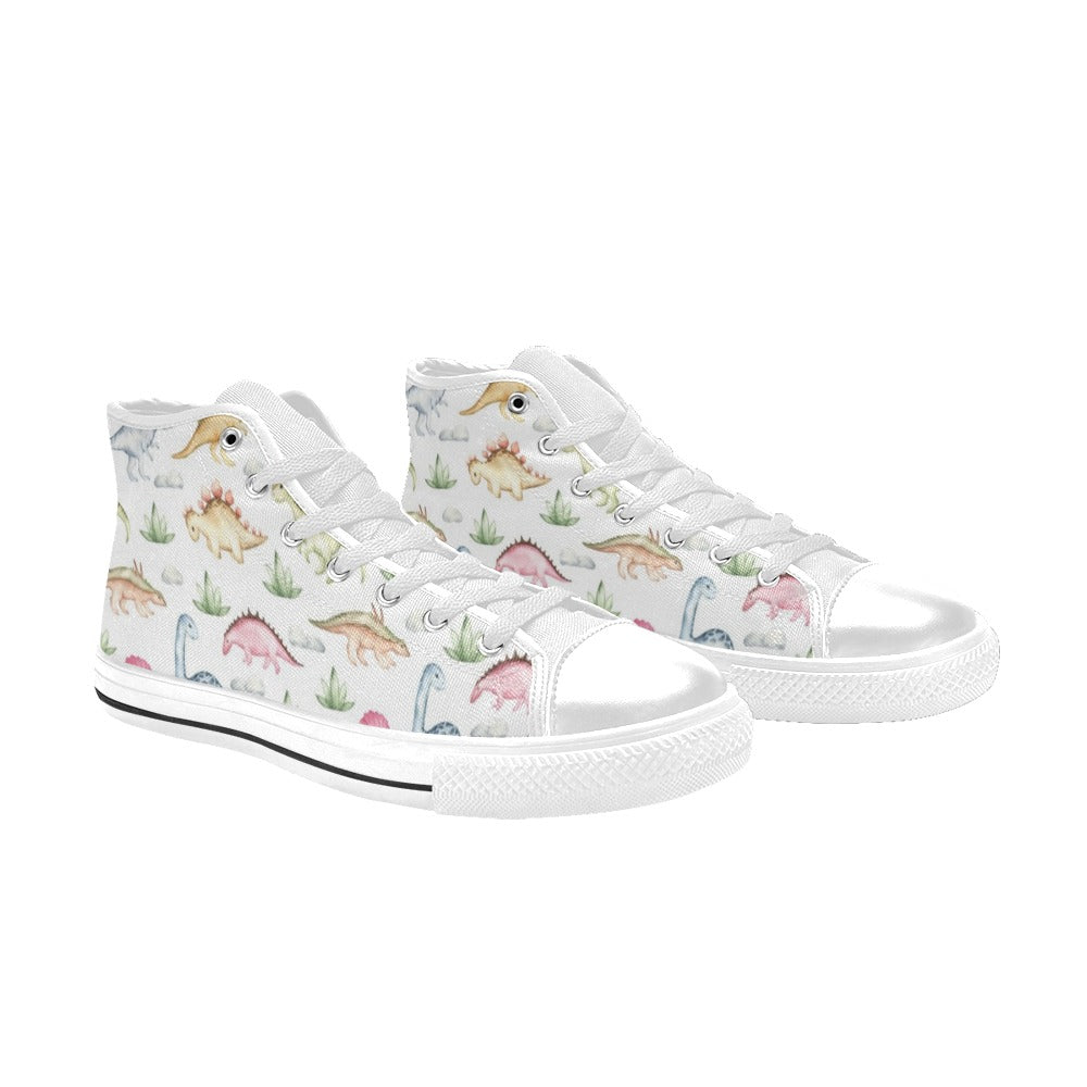 Dinosaur Garden - Kids High Top Canvas Shoes