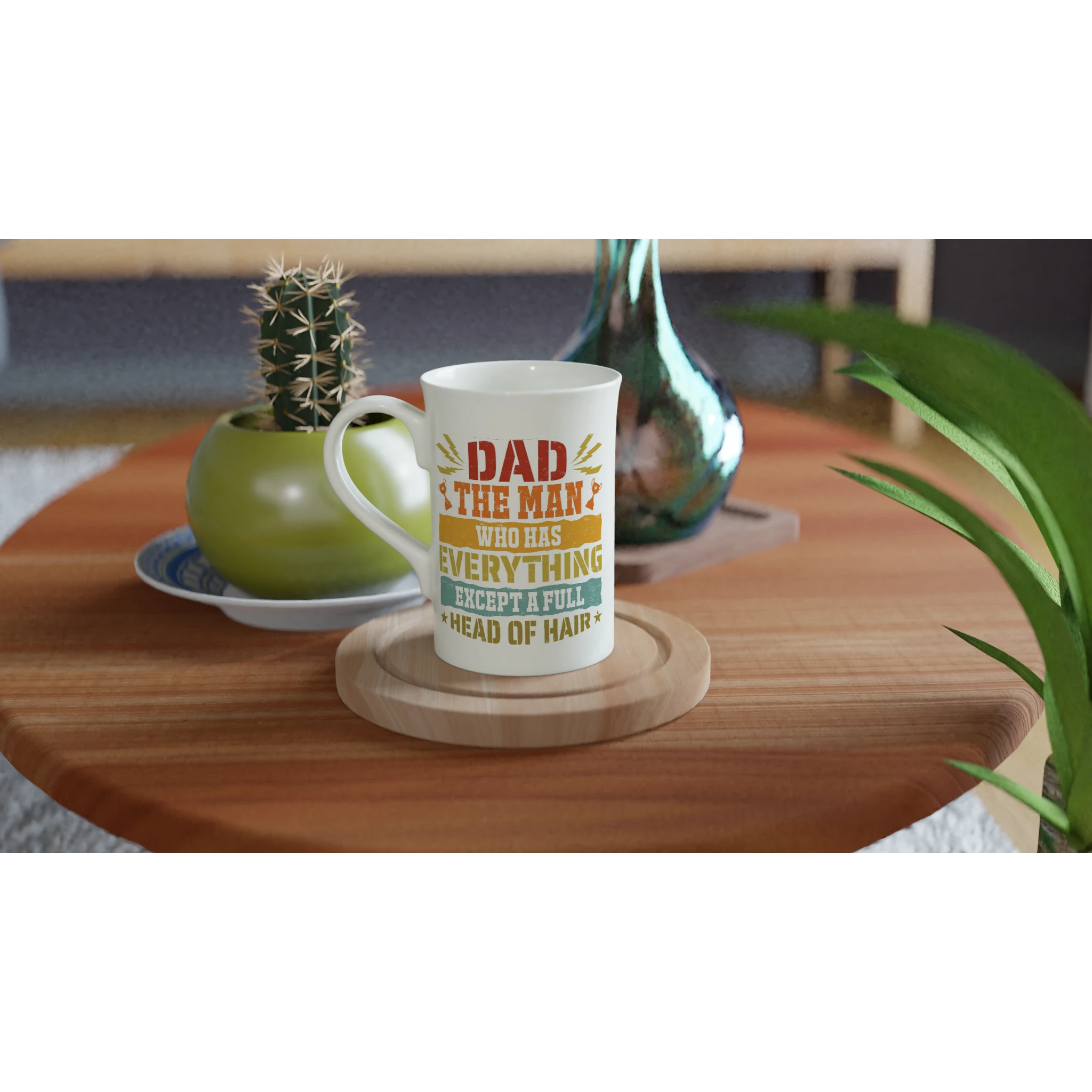 Personalised Dad, The Man Who Has Everything Except A Full Head Of Hair White 10oz Porcelain Slim Mug Personalised Porcelain Mug Dad Globally Fulfilled