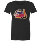 Drive And Surf - Womens T-shirt Black Womens T-shirt Printed In Australia Summer Surf