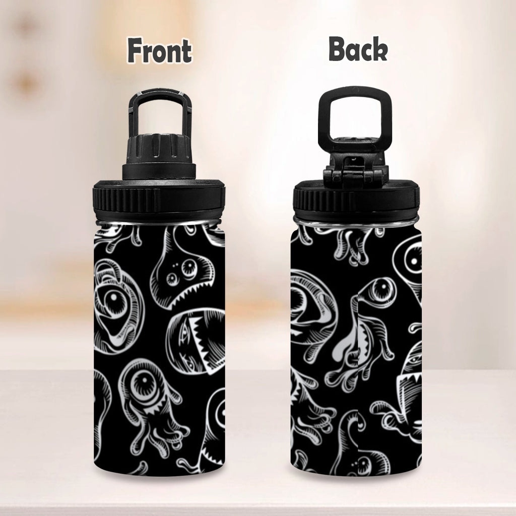 Monsters In Black And White Kids Water Bottle with Chug Lid (12 oz) Kids Water Bottle with Chug Lid Printed Offshore Sci Fi