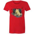 Cat Bass Player - Womens T-shirt Red Womens T-shirt animal Music Printed In Australia