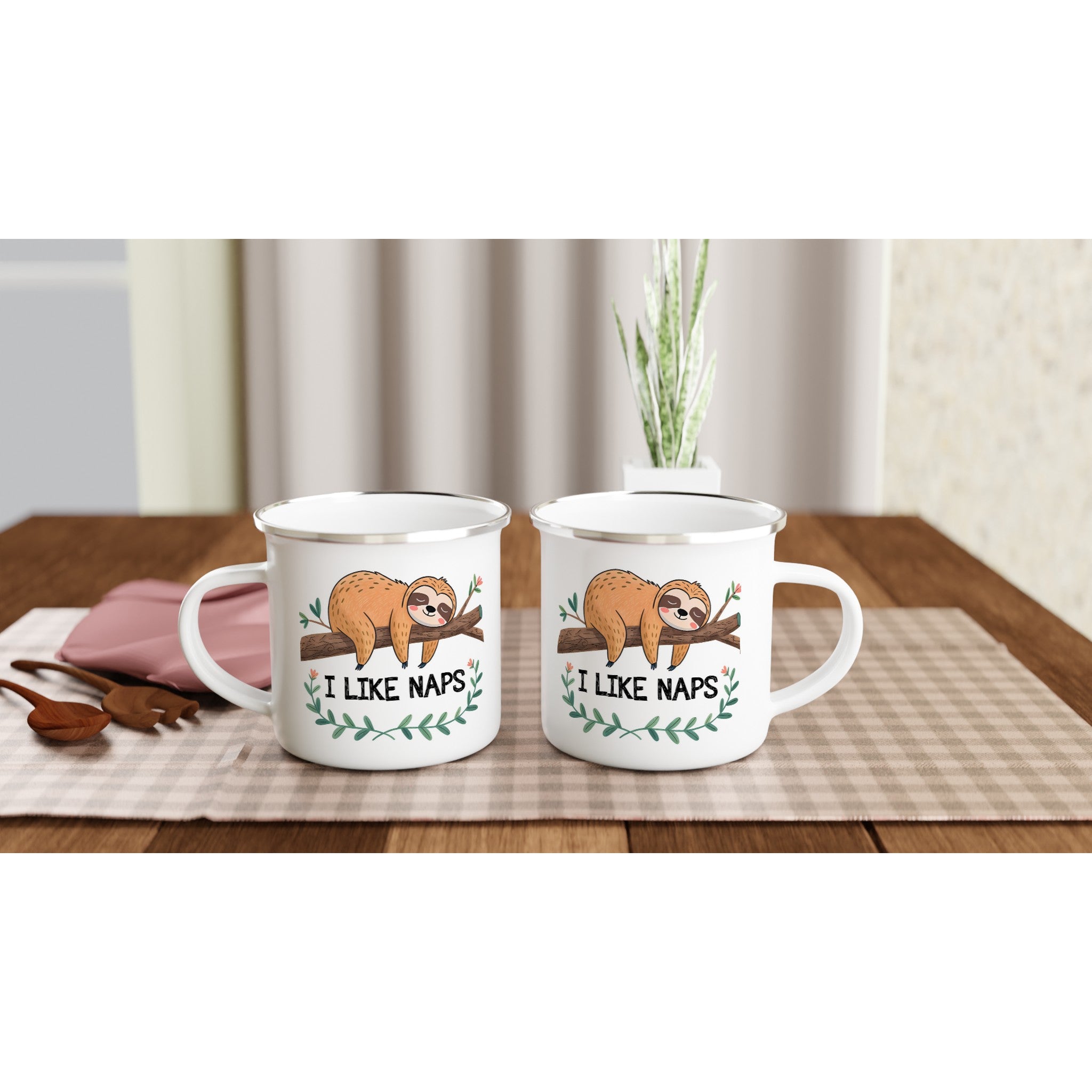 Sloth, I Like Naps - White 12oz Enamel Mug Enamel Mug animal Globally Fulfilled