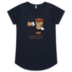 Even My Coffee Needs Coffee - Womens Scoop Neck T-Shirt Navy Womens Scoop Neck T-shirt Coffee Printed In Australia