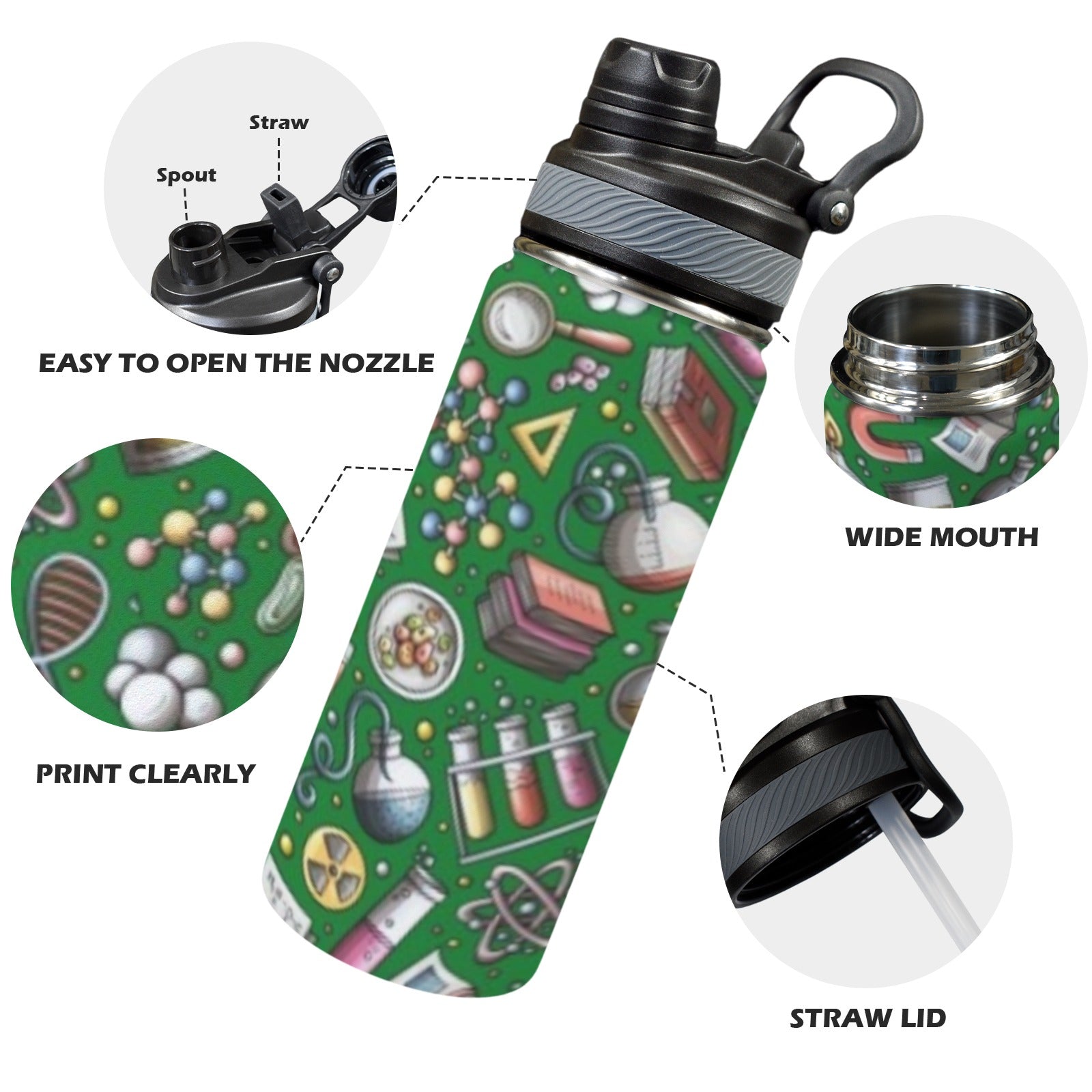 Science Love - Insulated Water Bottle with Dual-Use Lid (18oz) Insulated Water Bottle with Dual-Use Lid (18oz) Printed Offshore Science