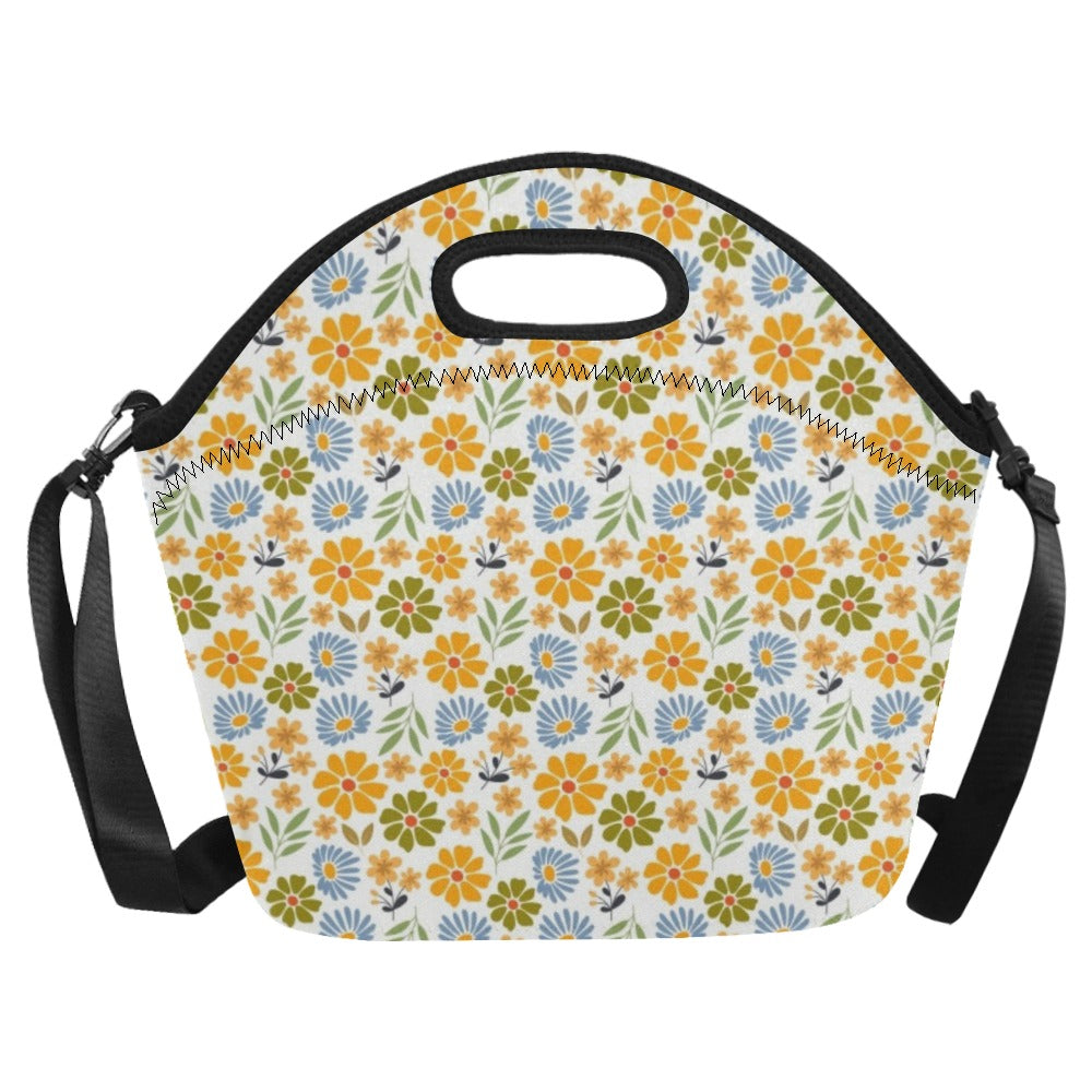 Retro Boho Flower Neoprene Lunch Bag/Large (Model 1669) Neoprene Lunch Bag Plants Printed Offshore Retro