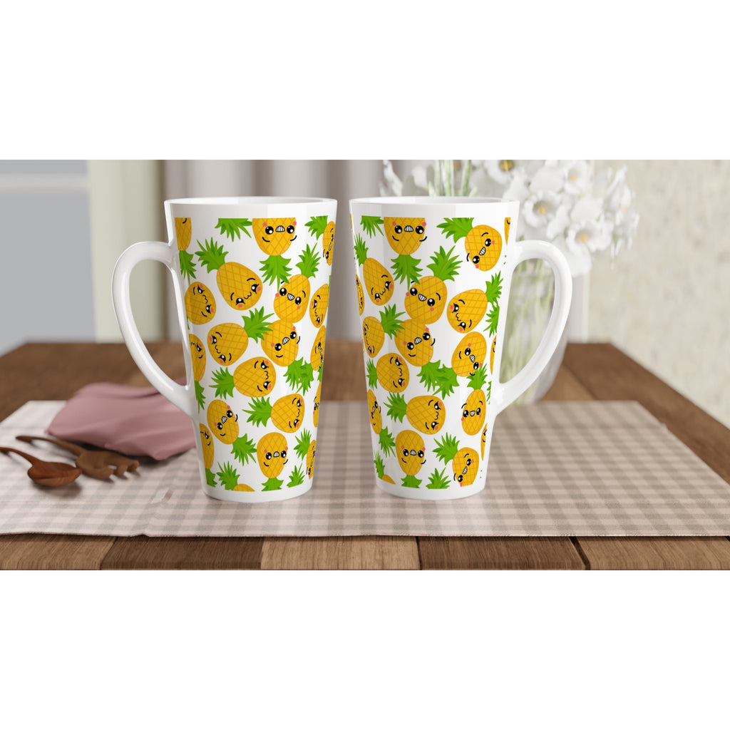 Cool Pineapples - White Latte 17oz Ceramic Mug Latte Mug food Globally Fulfilled
