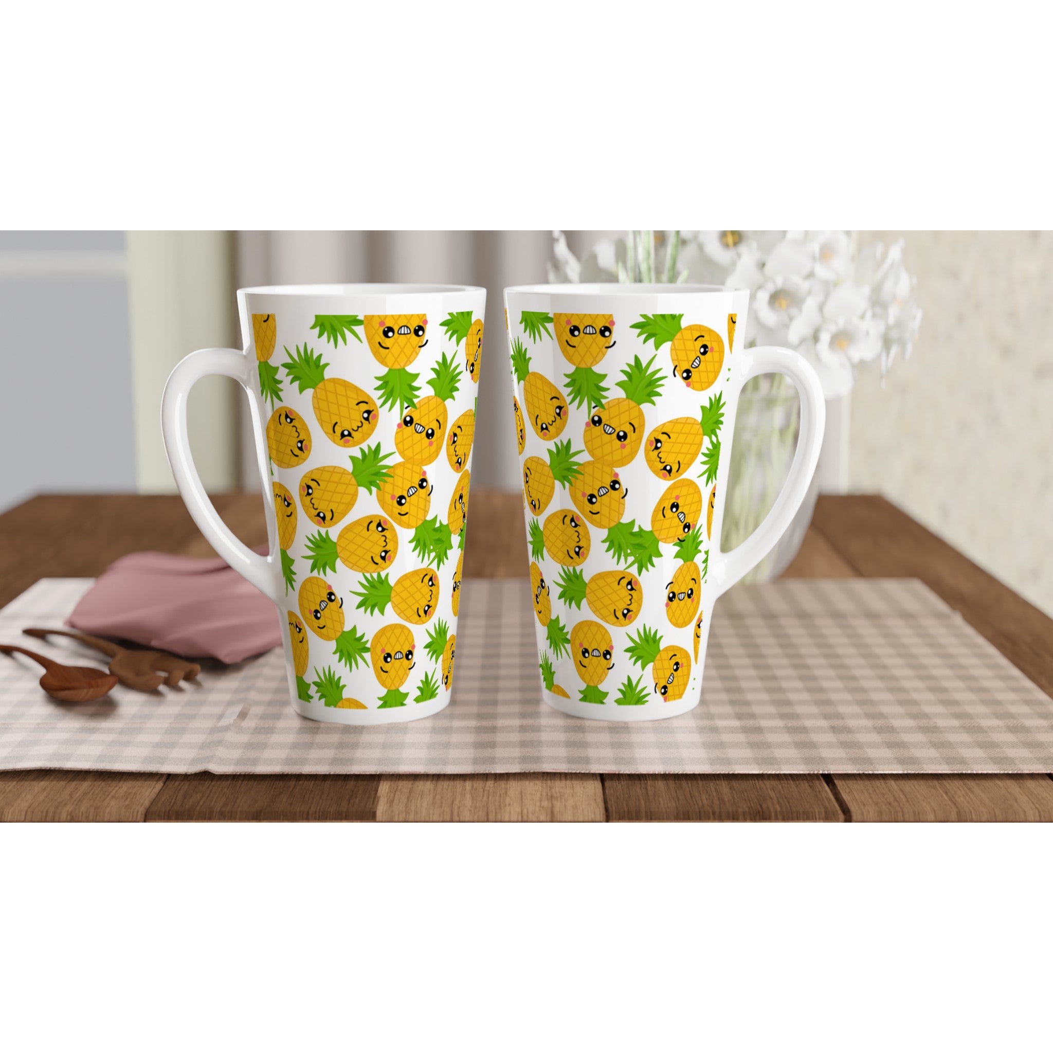 Cool Pineapples - White Latte 17oz Ceramic Mug Latte Mug food Globally Fulfilled