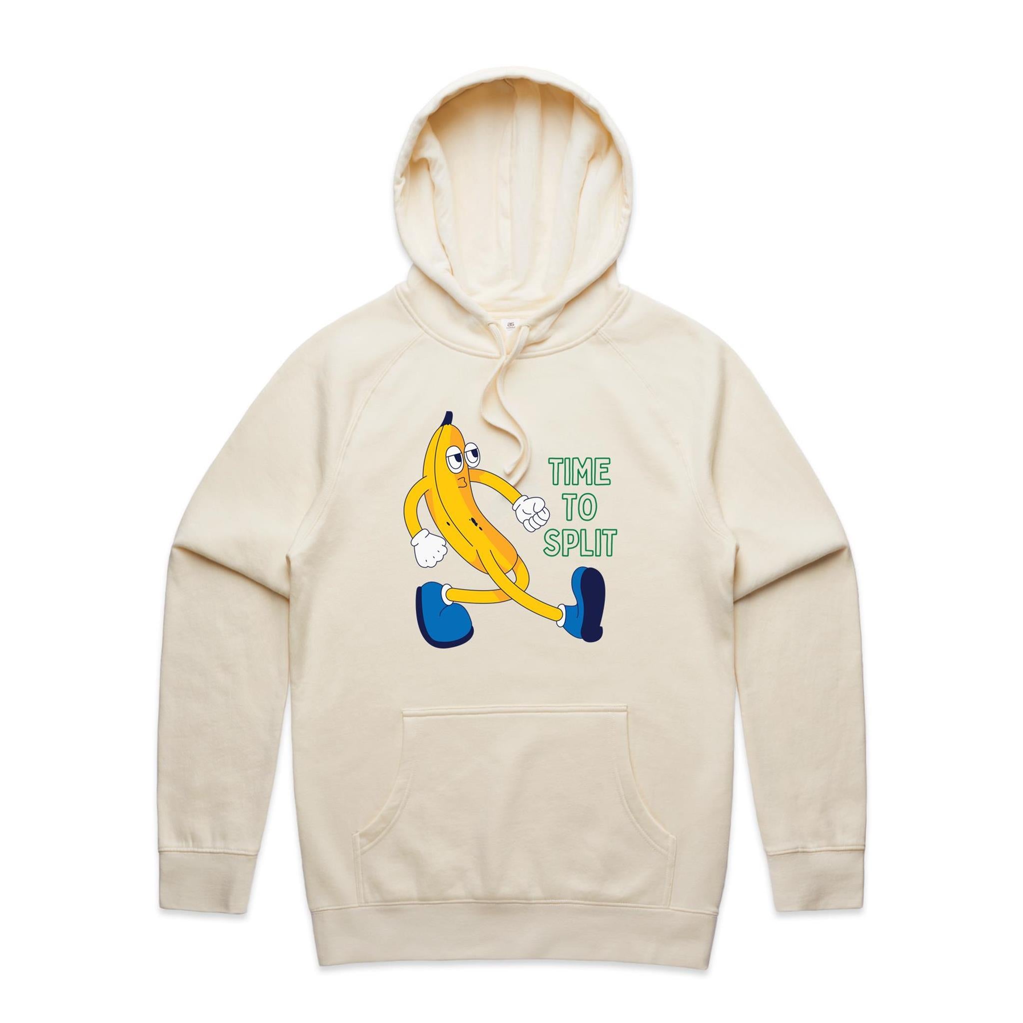 Banana, Time To Split - Mens Hoodie Ecru Mens Hoodie Food Printed In Australia