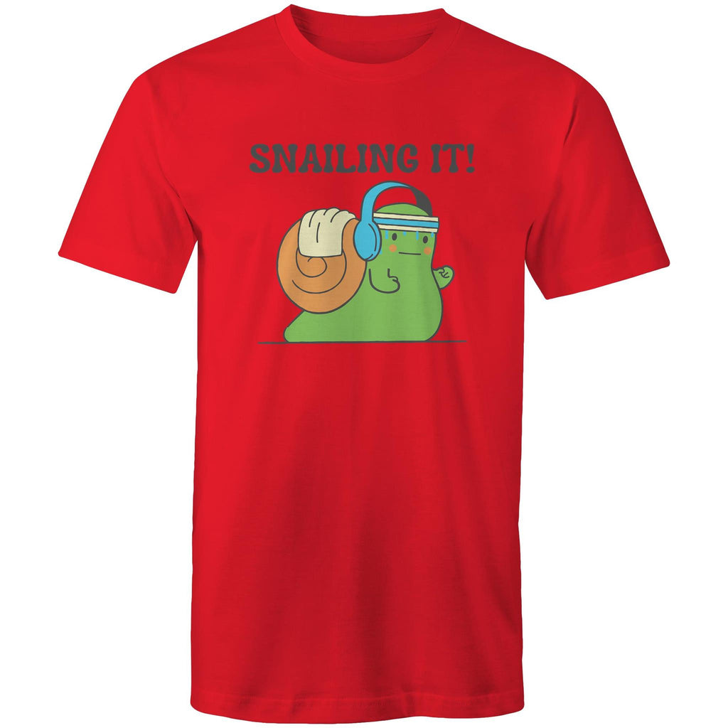 Snailing It - Mens T-Shirt Red Mens T-shirt animal Fitness Printed In Australia