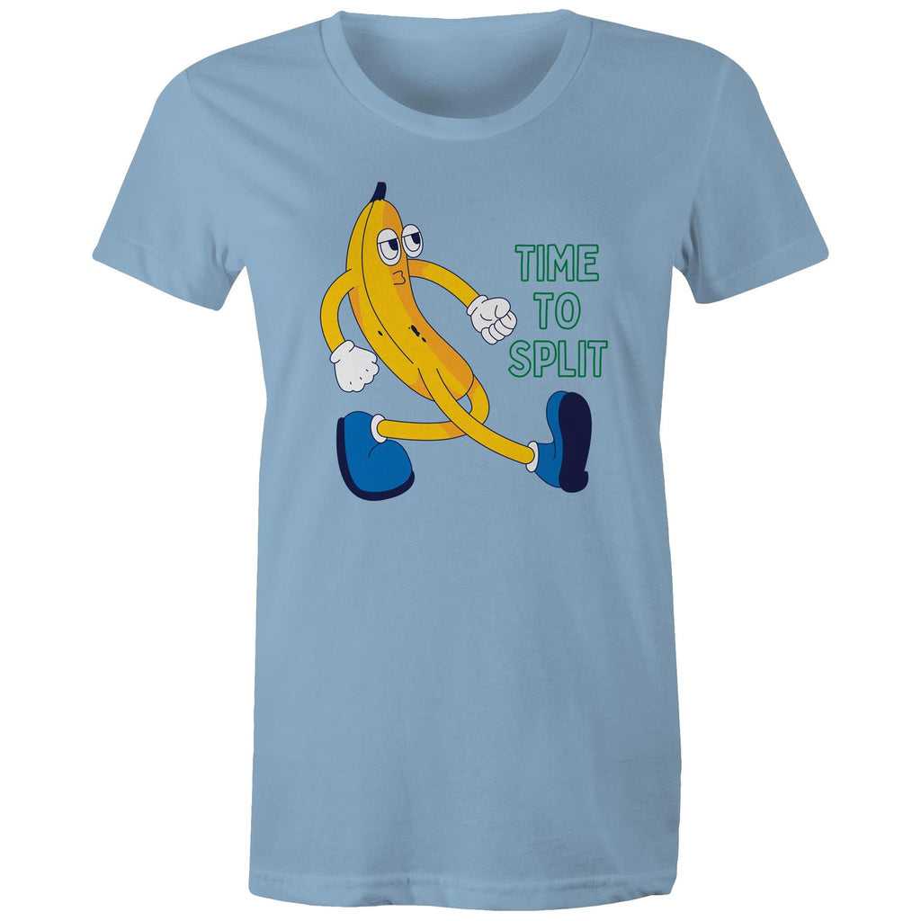 Banana, Time To Split - Womens T-shirt Carolina Blue Womens T-shirt Food Printed In Australia