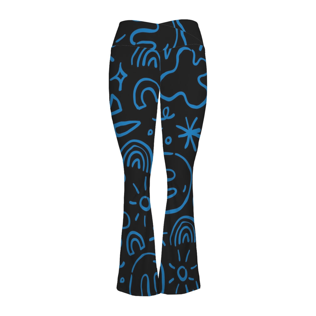 Blue Squiggle High Waist Crossover Tummy Control Flare Leggings High Waist Flare Leggings Printed Offshore