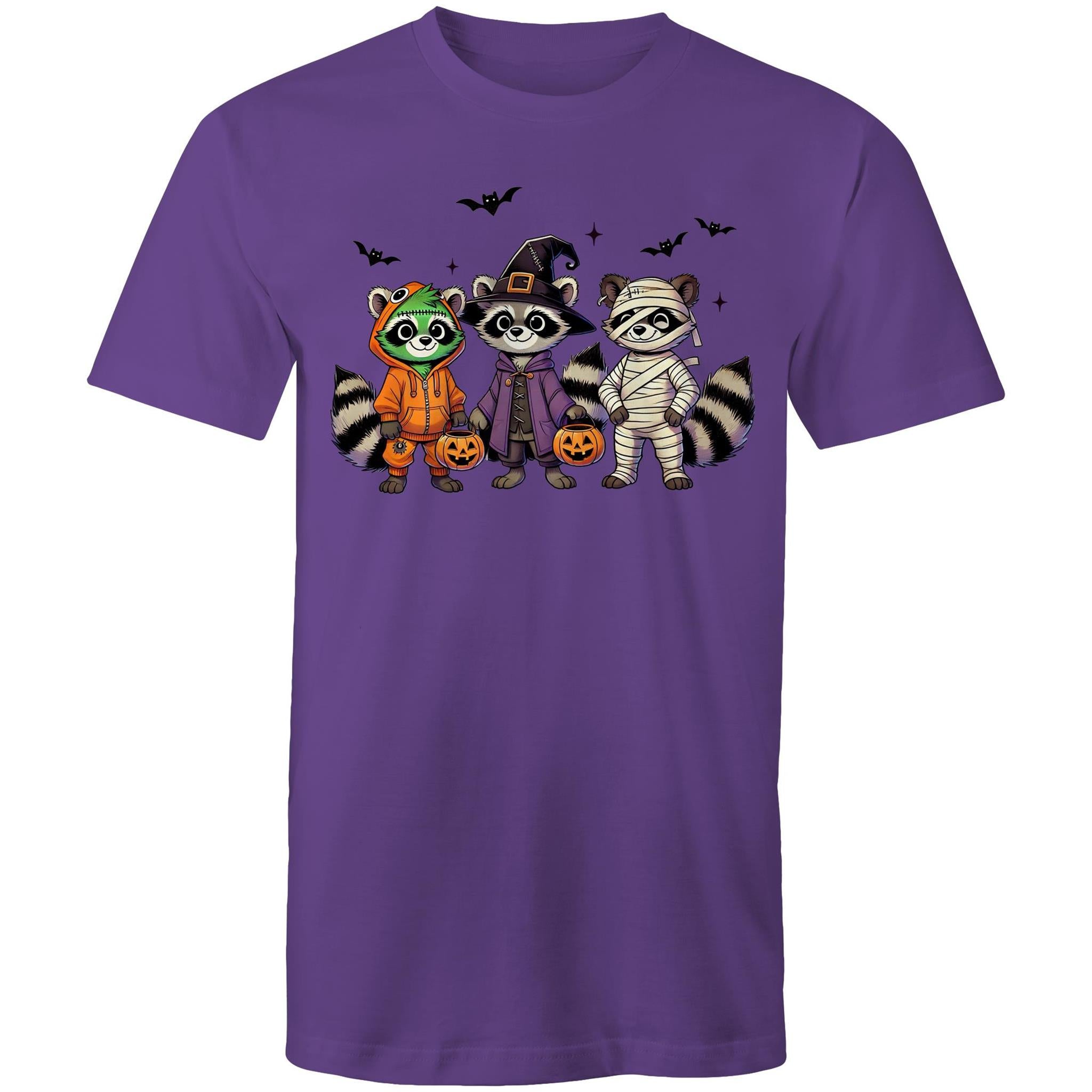 Halloween Raccoons - Mens T-Shirt Purple Mens T-shirt Halloween Printed In Australia