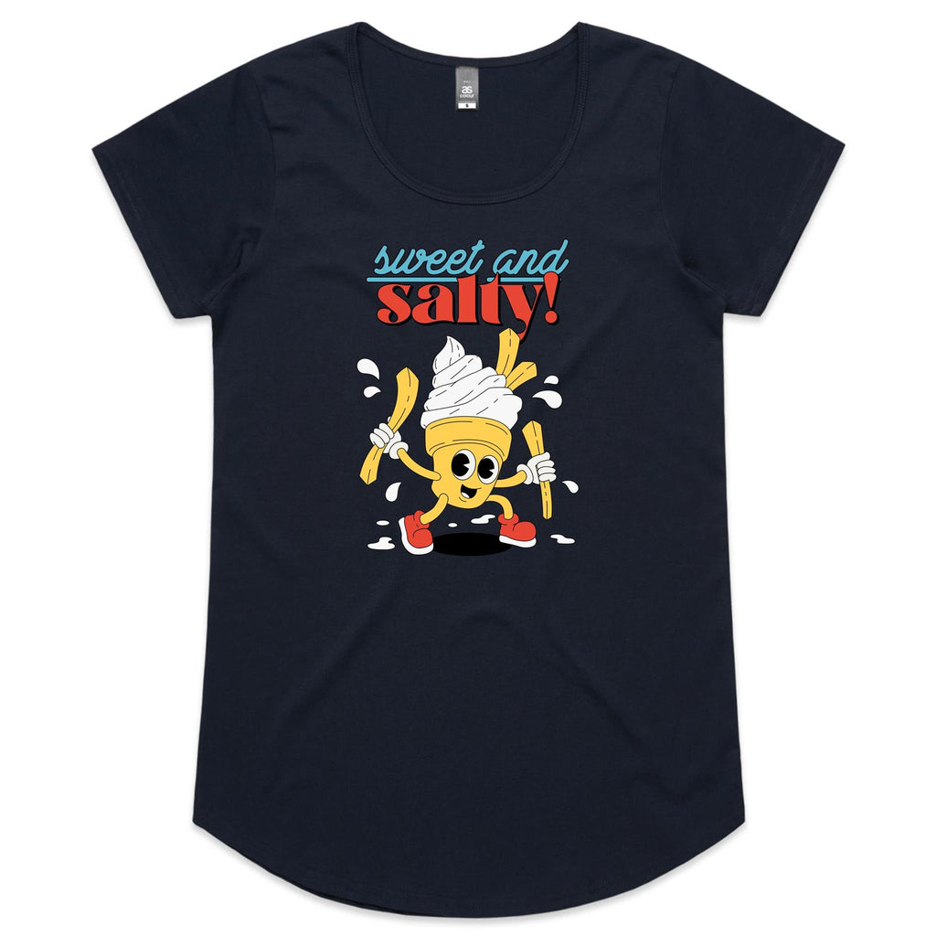 Sweet And Salty, Ice Cream And Fries - Womens Scoop Neck T-Shirt Navy Womens Scoop Neck T-shirt Food Printed In Australia