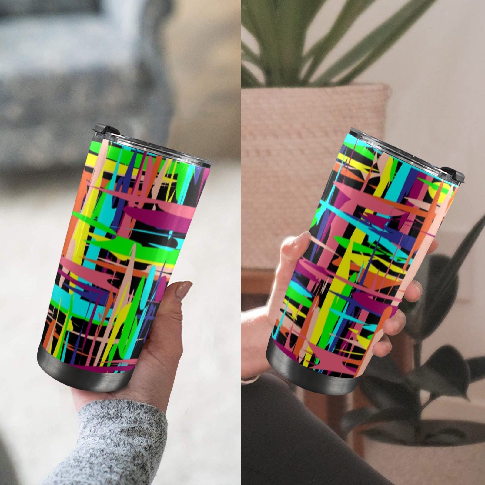 Crosshatch Geometric - 20oz Mobile Tumbler with Lid (Black Lock) 20oz Travel Mug Printed Offshore
