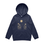 Whimsical Cat And Moon Kid's AS Colour Hoodie Midnight Blue Kids Hoodie animal Printed In Australia